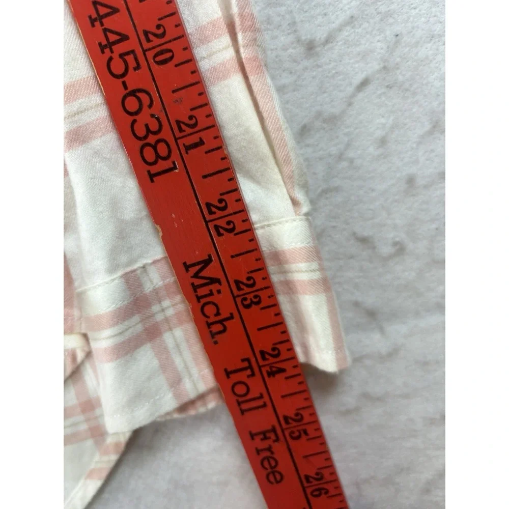 Lands End Pink Ivory Cotton Flannel Plaid Shirt Sz 6 Pintucks Roll Tab Sleeve
